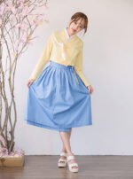 Moderní oblek Hanbok - žlutý top a nebesky modrá sukně - Obrázek 5