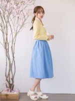 Moderní oblek Hanbok - žlutý top a nebesky modrá sukně - Obrázek 4