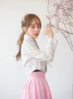 Moderní Hanbok - kostkovaný top a růžová sukně